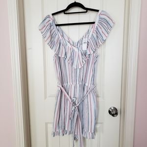American Eagle striped ruffle romper Large